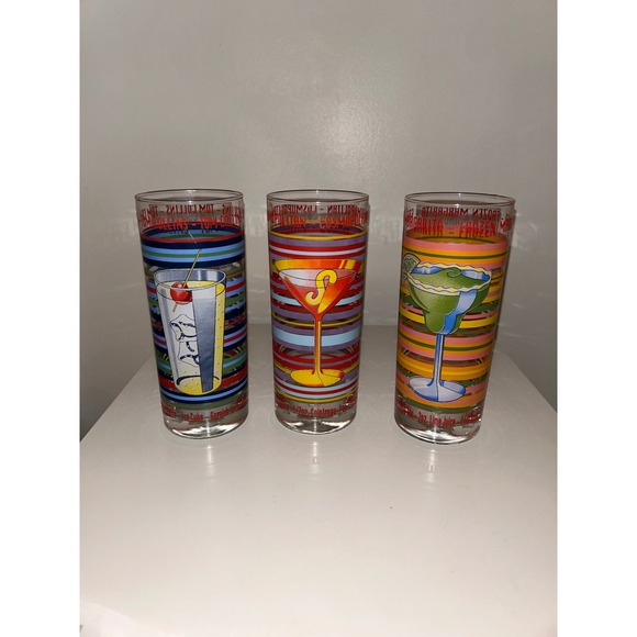 Other - Vtg Cocktail Recipe Highball Glasses Set of 3 Margarita Cosmopolitan Tom Collins
